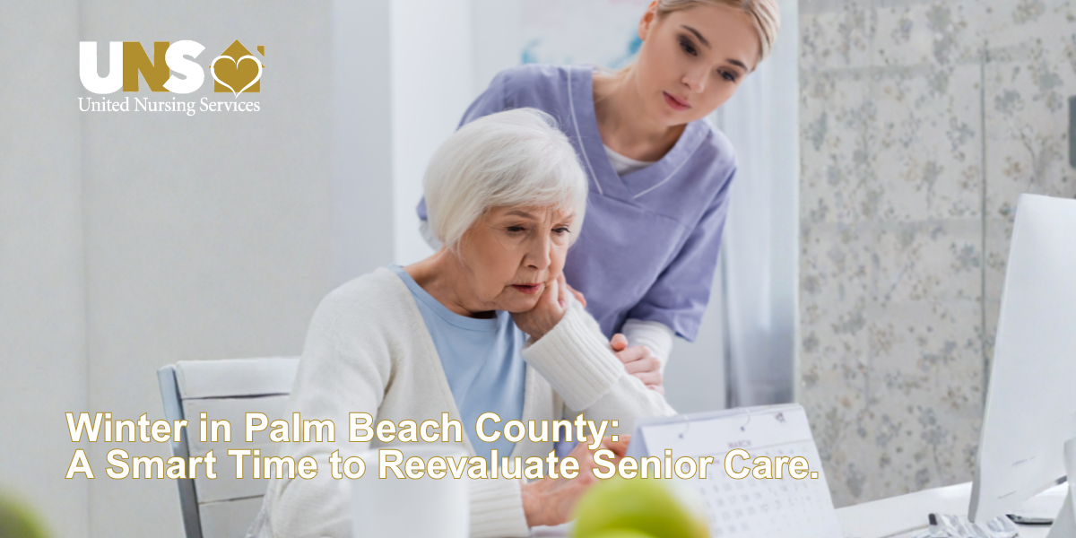 A Skilled nurse looks over the shoulder of an elderly woman helping her with medication management providing Home Healthcare in Palm Beach County.